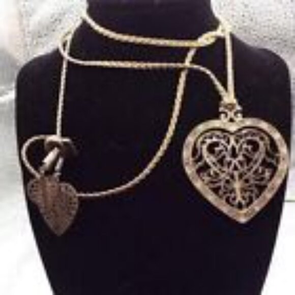 LK LEETAL KALMANSON ISRAELI ARTIST DELICATE FILIGREE HEART LONG NECKLACE 41 - Picture 2 of 5